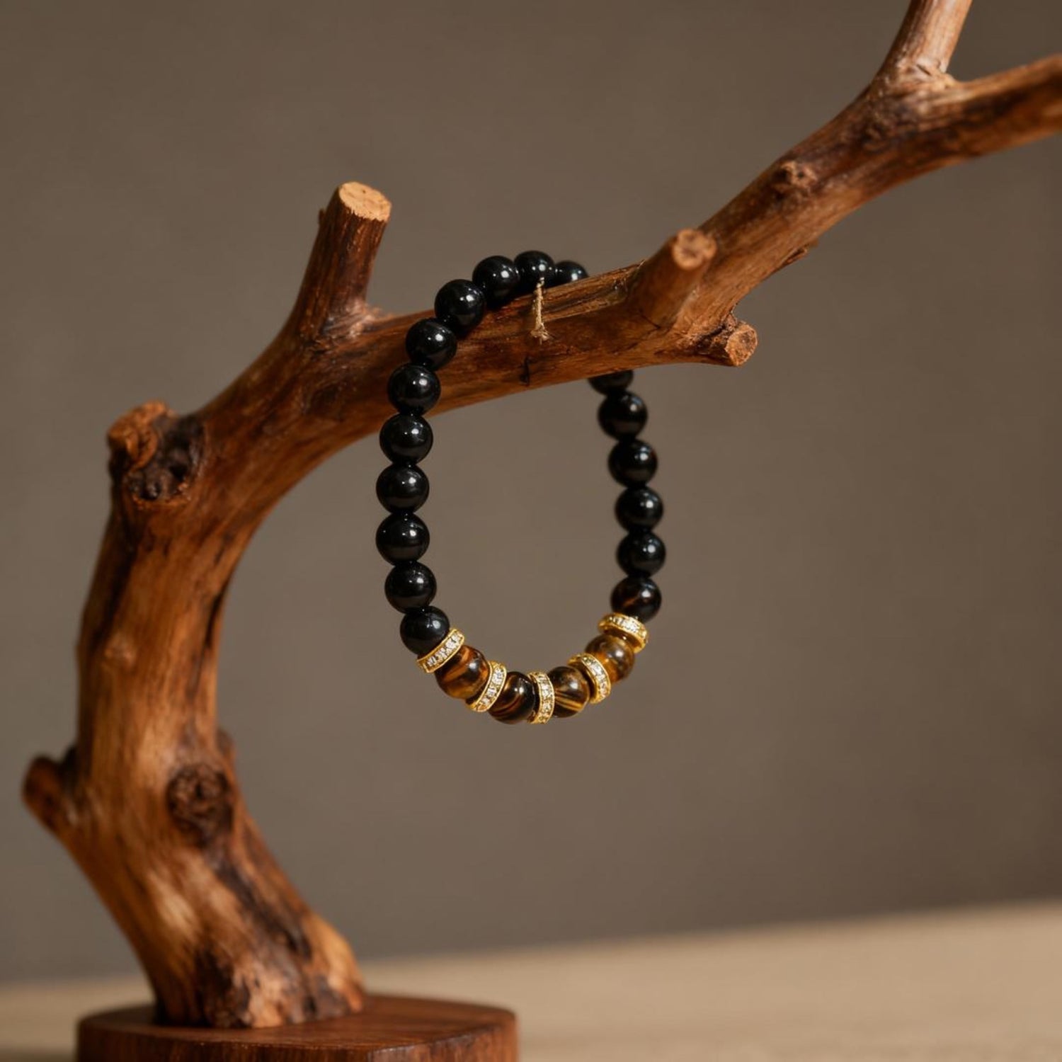 A Structured Guard Bracelet of Obsidian & Tiger Eye for Courage