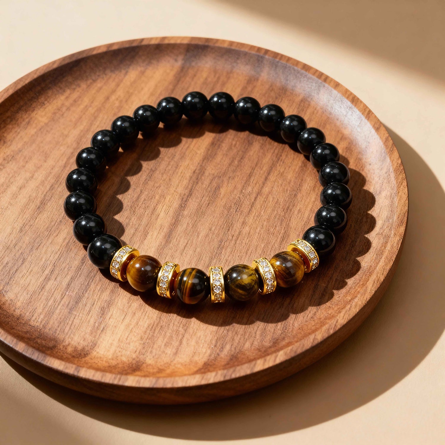 A Structured Guard Bracelet of Obsidian & Tiger Eye for Courage
