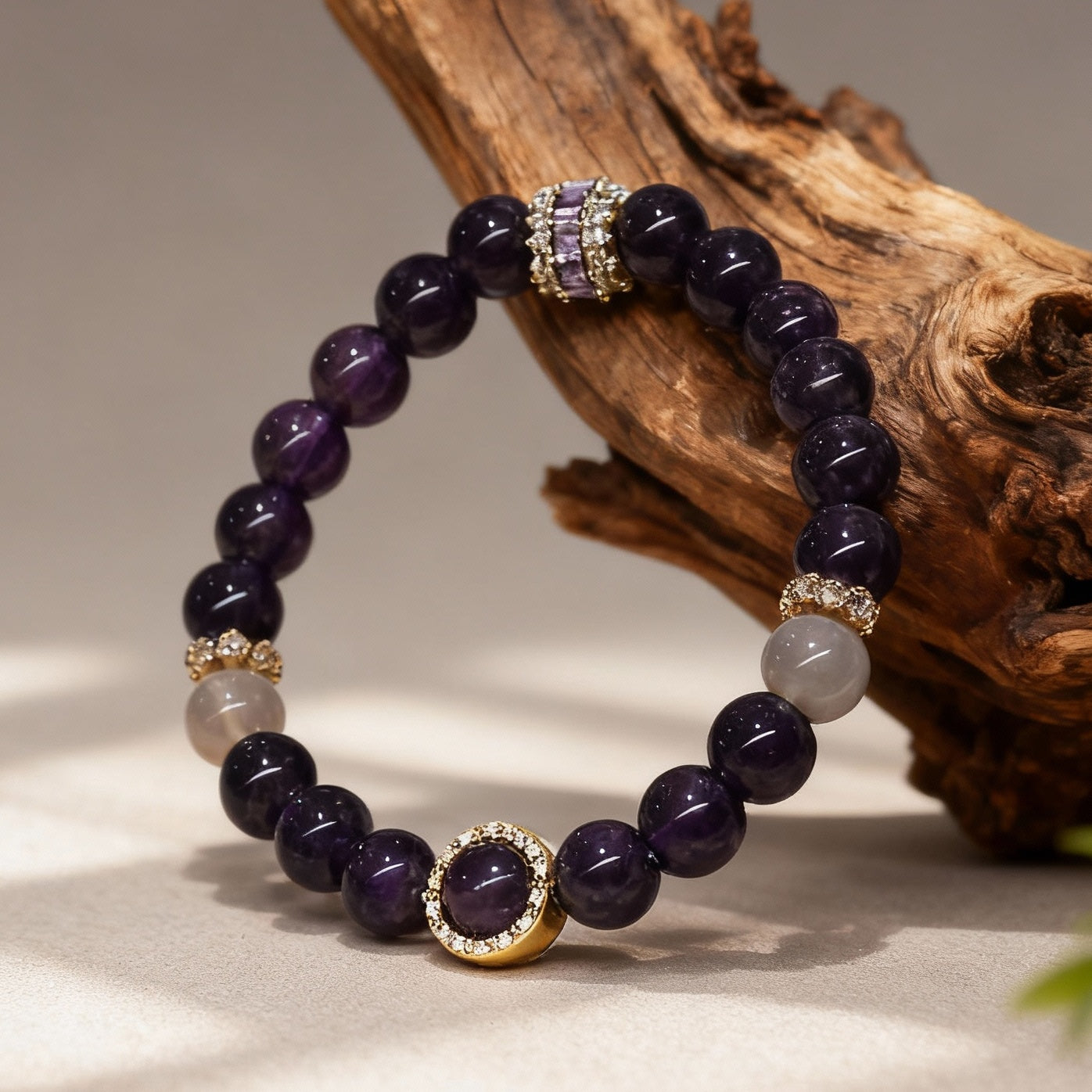 Sophisticated Serenity: Amethyst & Grey Agate Ensemble Bracelet