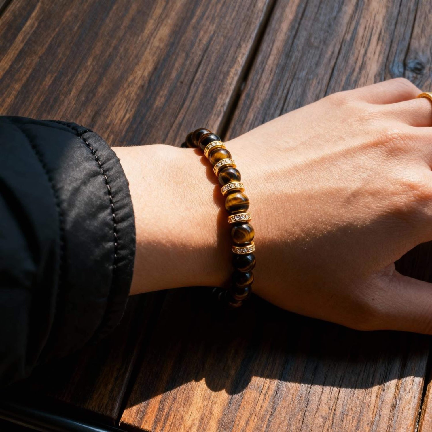 A Structured Guard Bracelet of Obsidian & Tiger Eye for Courage