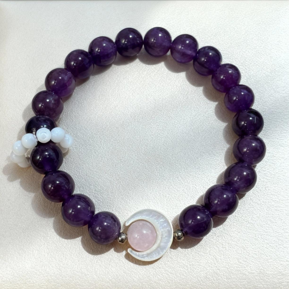 Amethyst Moon Shell Bracelet - Lunar Intuition & Spiritual Elegance