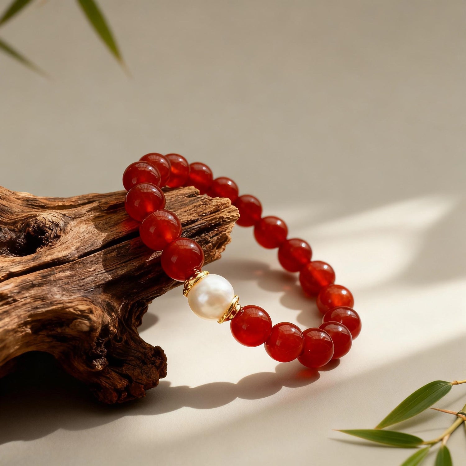 Dual-Grace Bracelet: Vitality & Serenity Intertwined with Red Agate & Pearl