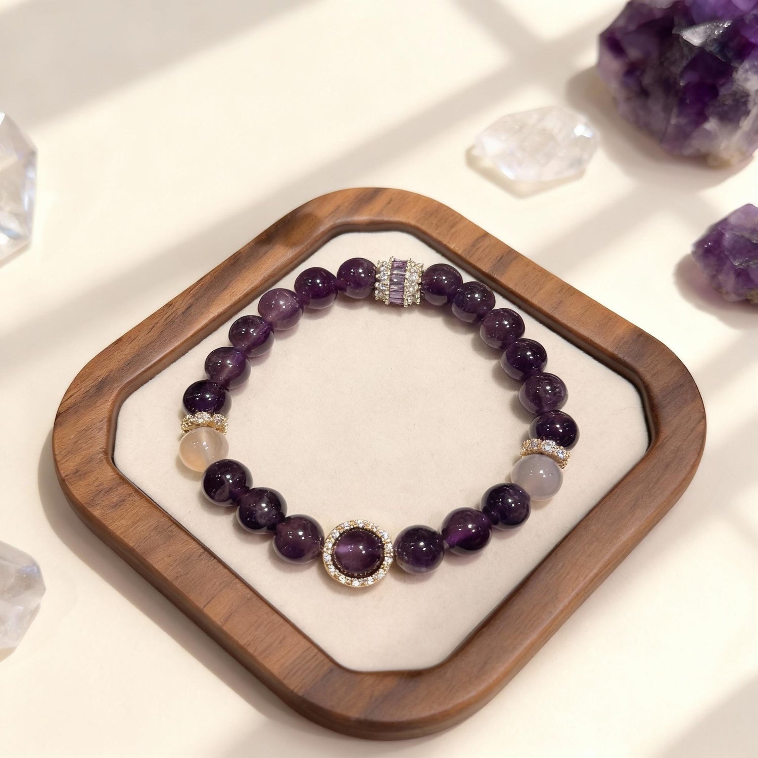 Sophisticated Serenity: Amethyst & Grey Agate Ensemble Bracelet