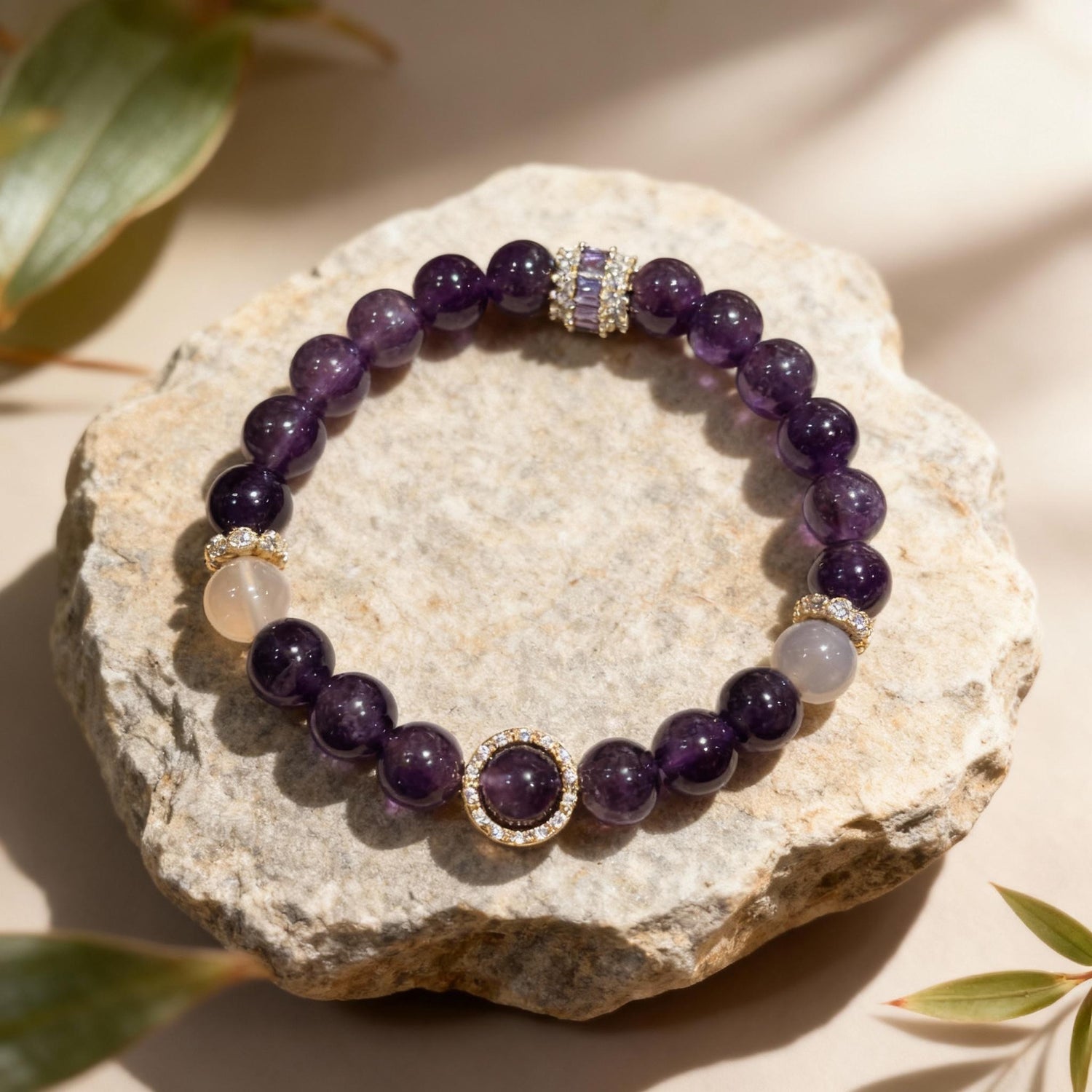 Sophisticated Serenity: Amethyst & Grey Agate Ensemble Bracelet