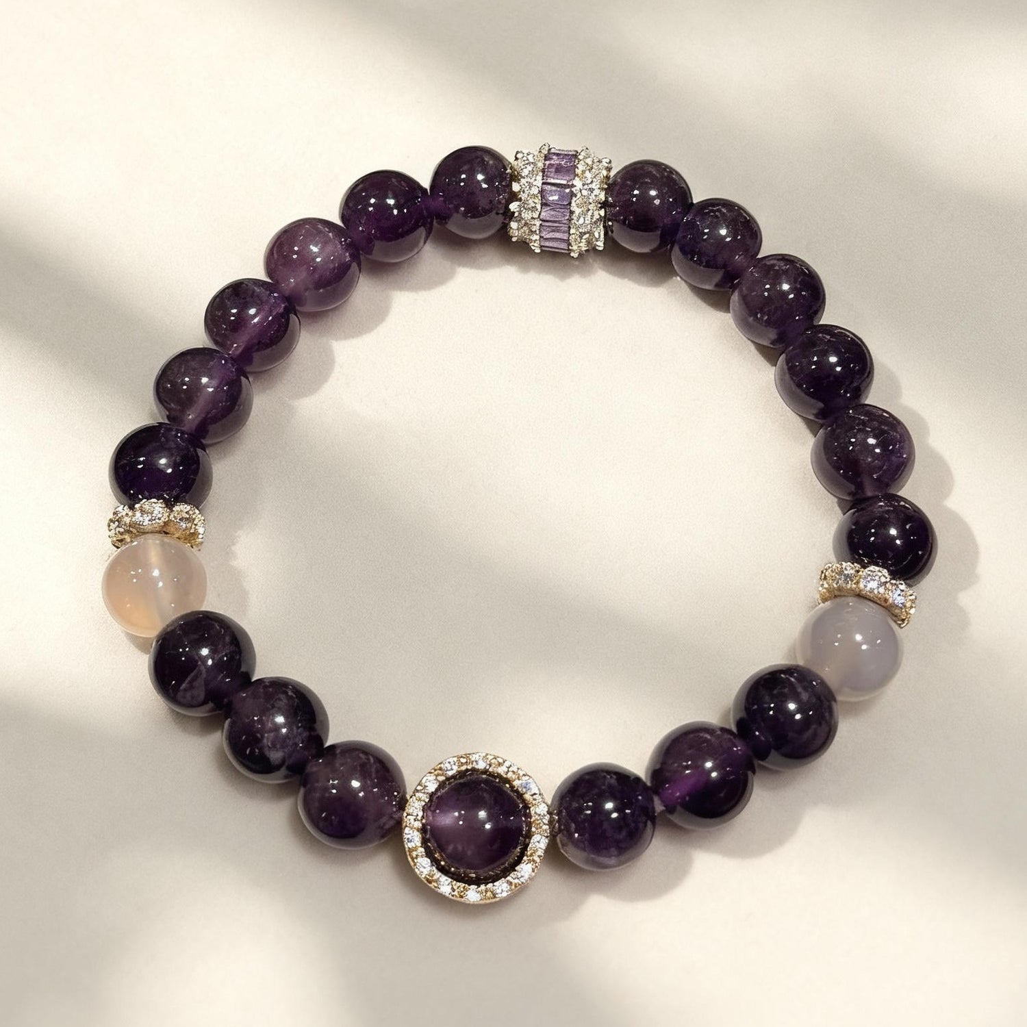 Sophisticated Serenity: Amethyst & Grey Agate Ensemble Bracelet