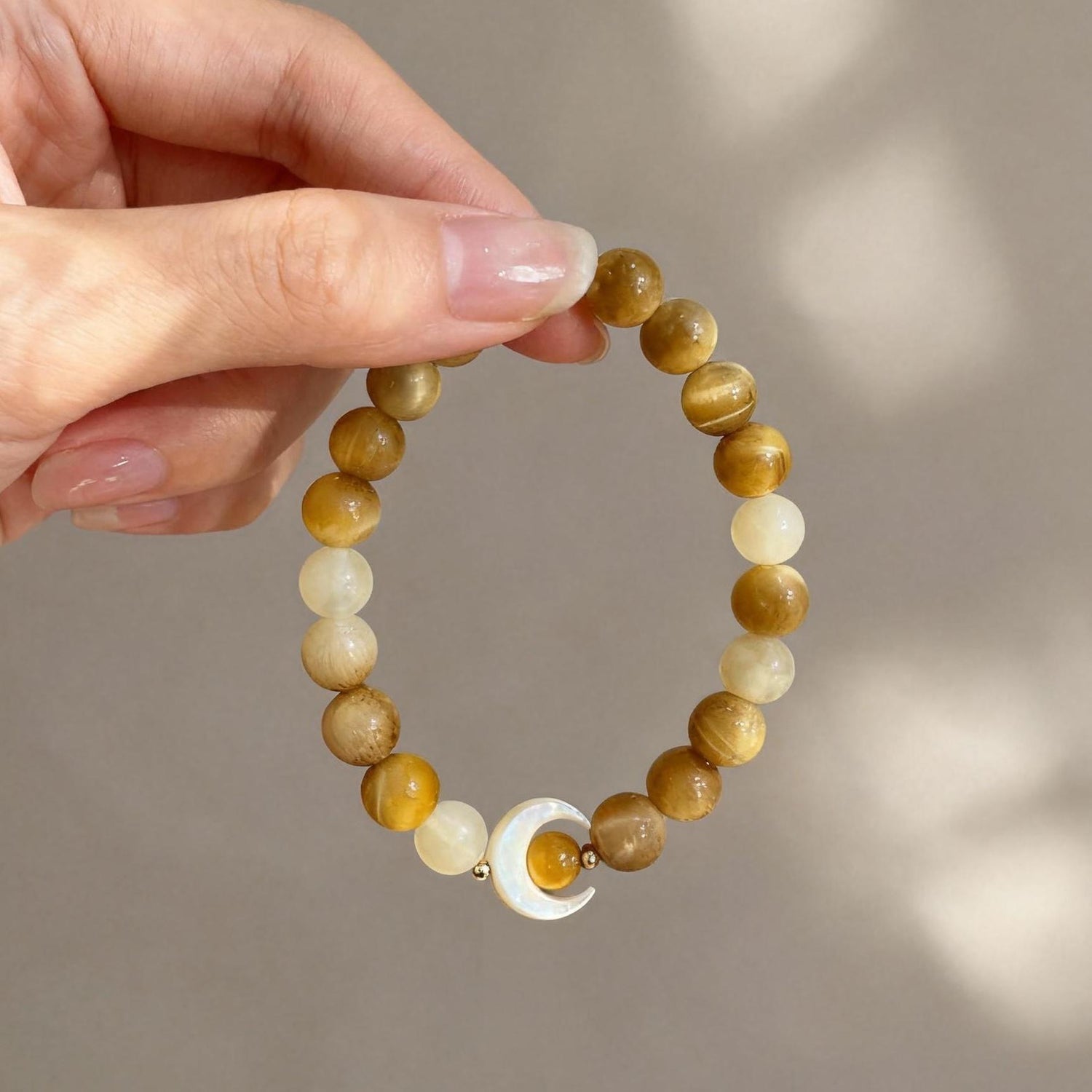Yellow Tiger Eye & Moon Shell Bracelet: Earth & Lunar Energy