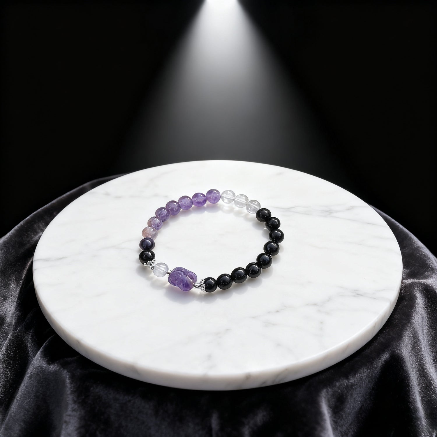 Amethyst & Obsidian Pi Xiu Bracelet: Dual-Guardian Stones