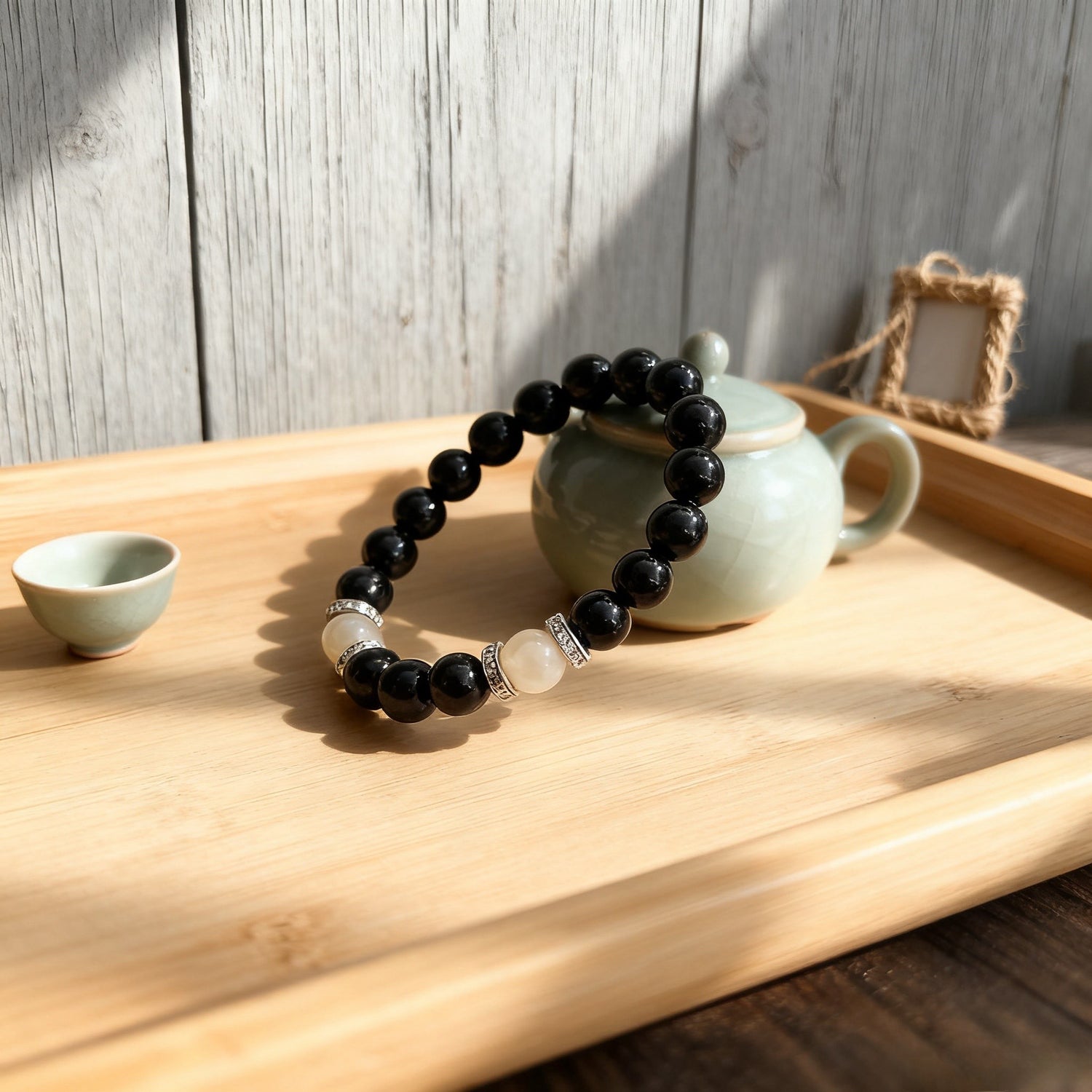 Serene Barrier Bracelet: Obsidian & Grey Agate Harmony