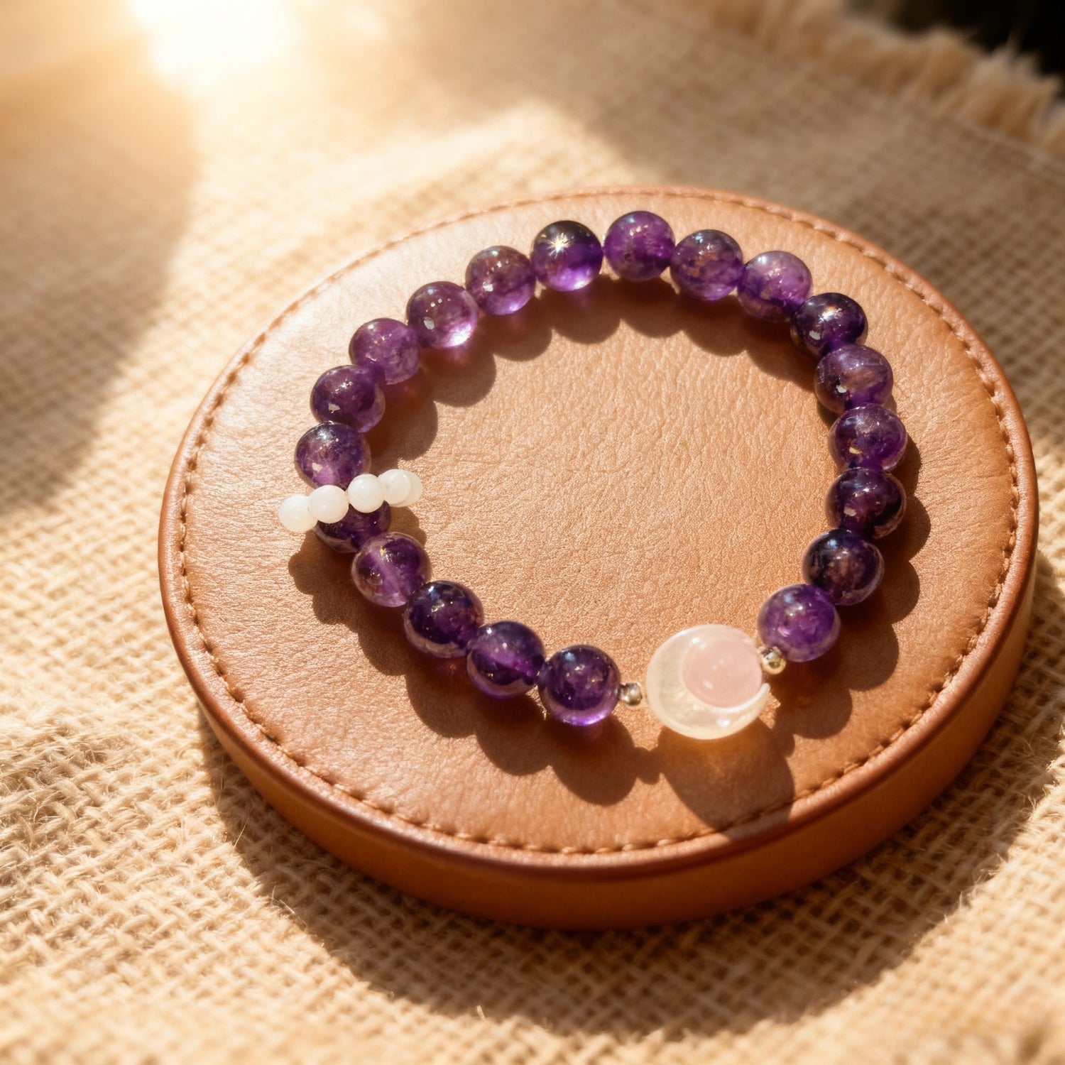 Amethyst Moon Shell Bracelet - Lunar Intuition & Spiritual Elegance
