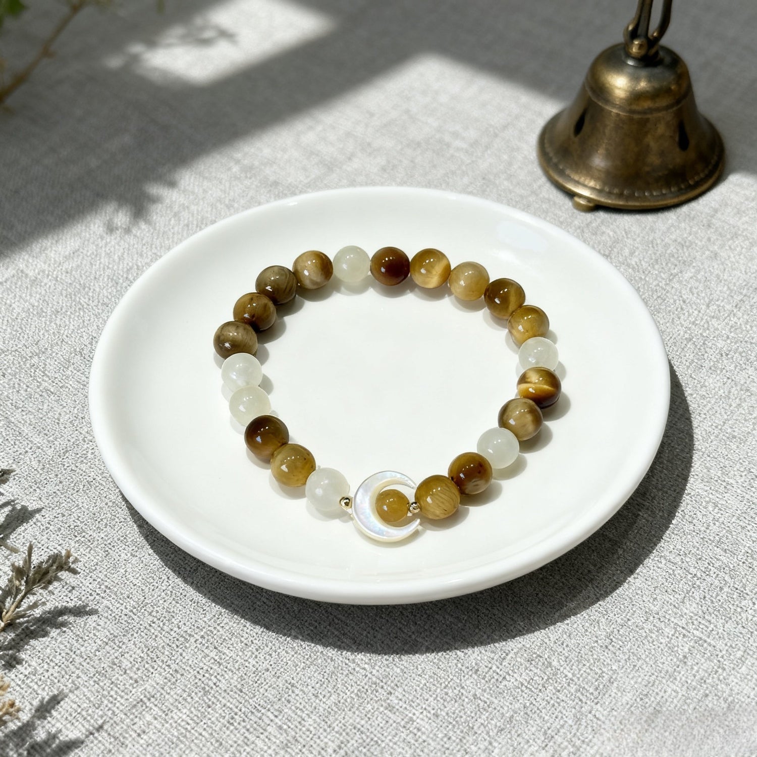 Yellow Tiger Eye & Moon Shell Bracelet: Earth & Lunar Energy