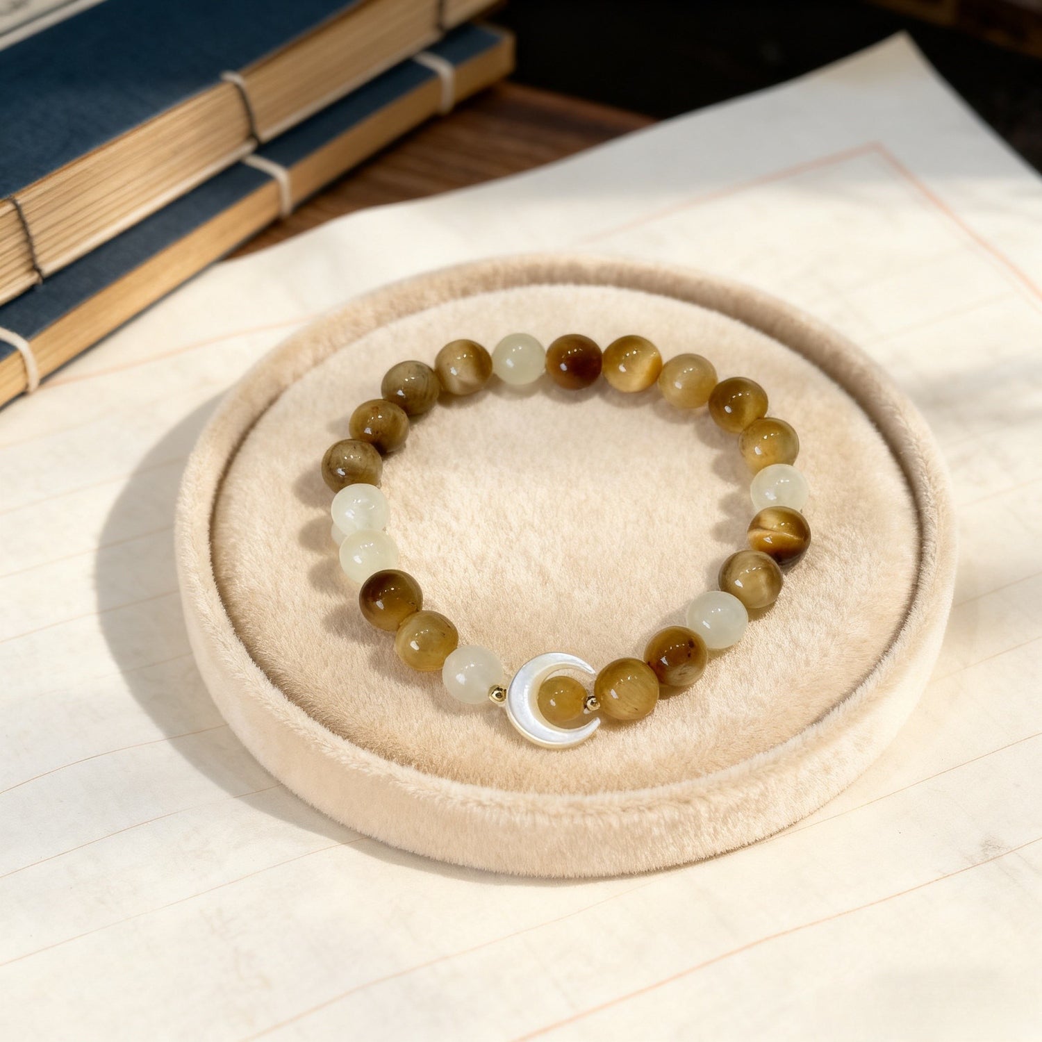 Yellow Tiger Eye & Moon Shell Bracelet: Earth & Lunar Energy