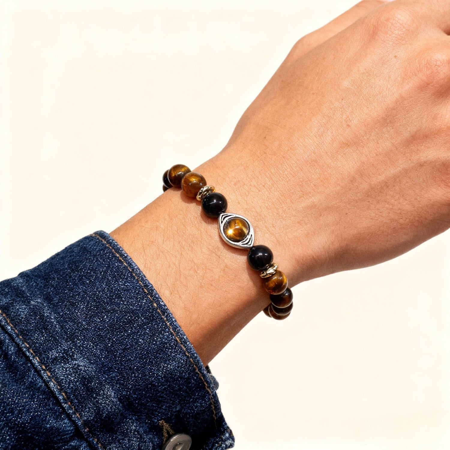 Talisman of Courage: Obsidian & Tiger Eye with Evil Eye Warding Bracelet