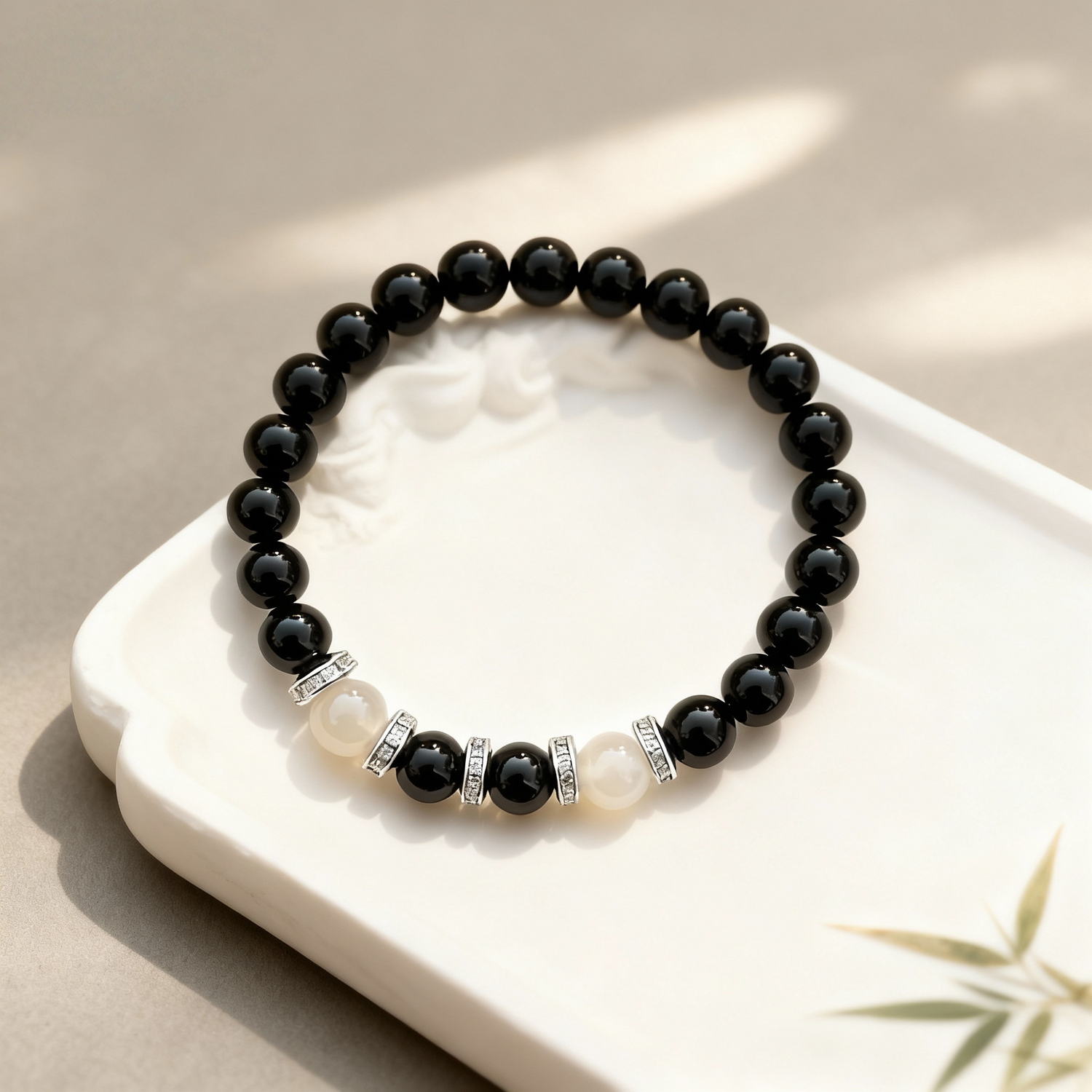 Serene Barrier Bracelet: Obsidian & Grey Agate Harmony