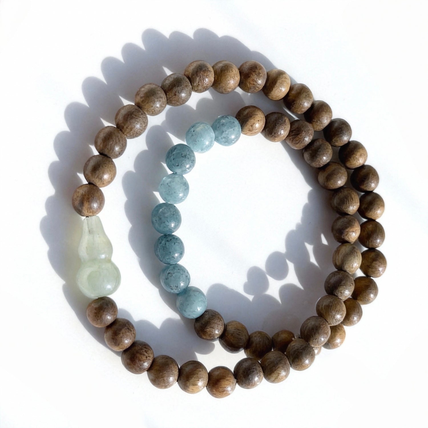 The Gourd's Promise: Sandalwood & Jade Woven Bracelet