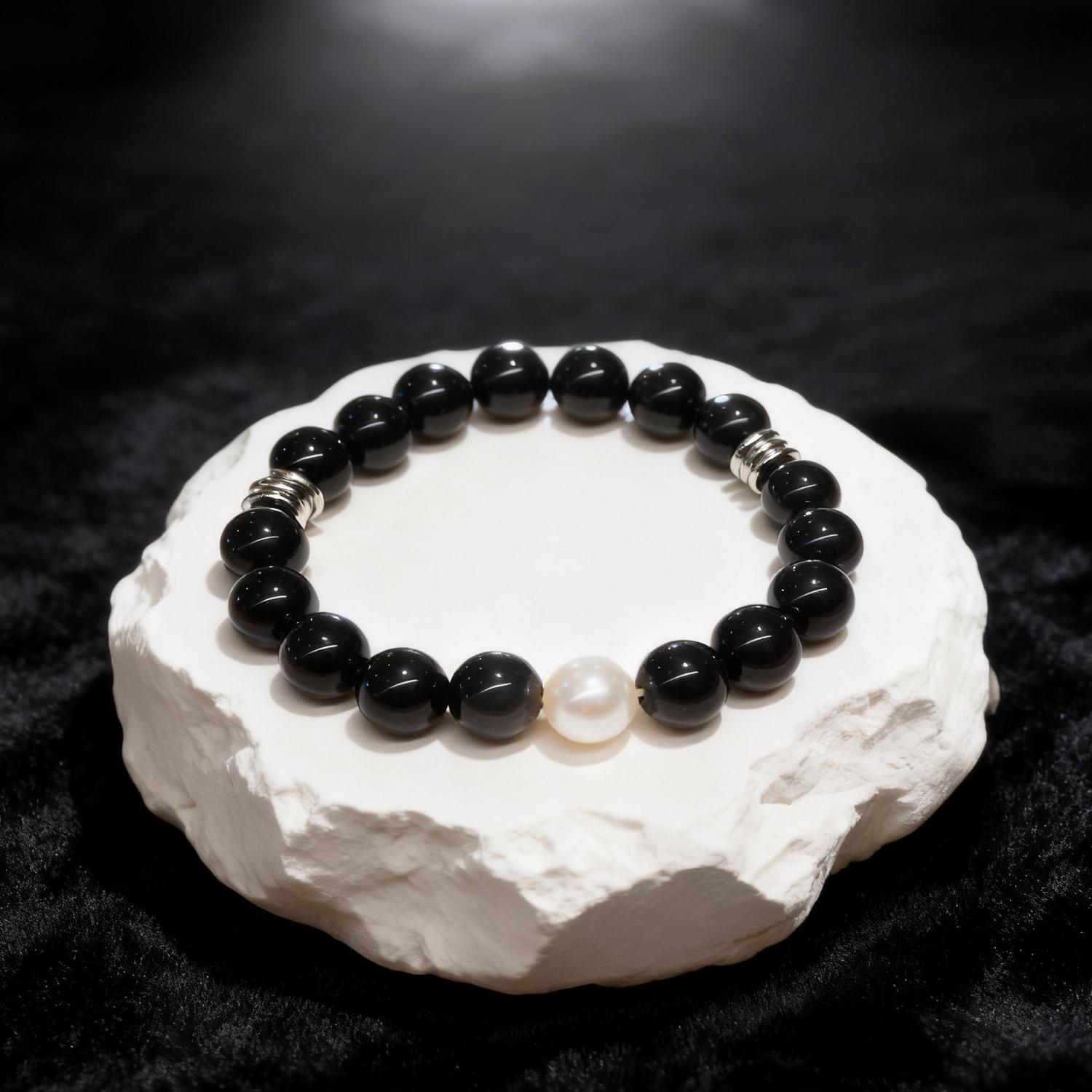 Obsidian & Pearl Elegant Amulet Bracelet: Deep Guarding, Soft Luster