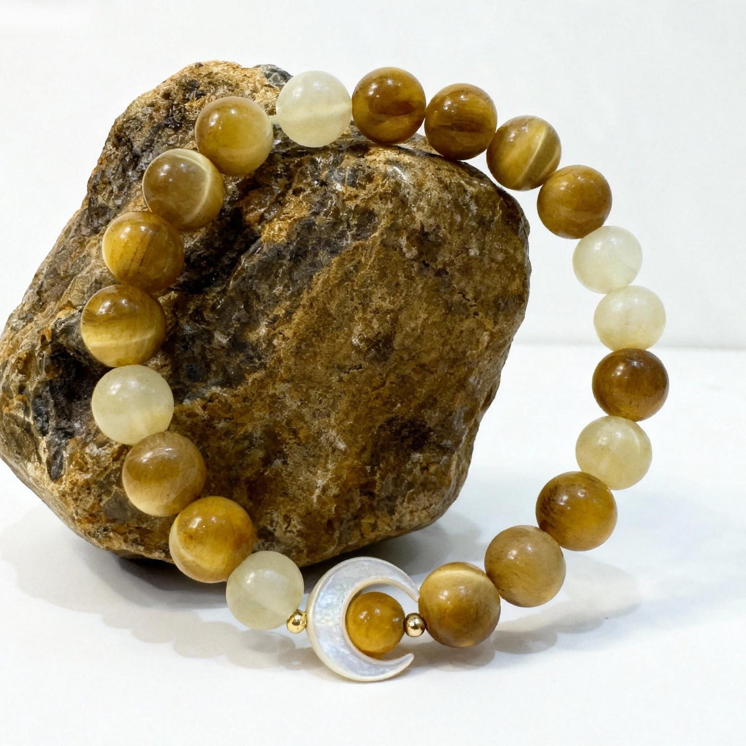 Yellow Tiger Eye & Moon Shell Bracelet: Earth & Lunar Energy