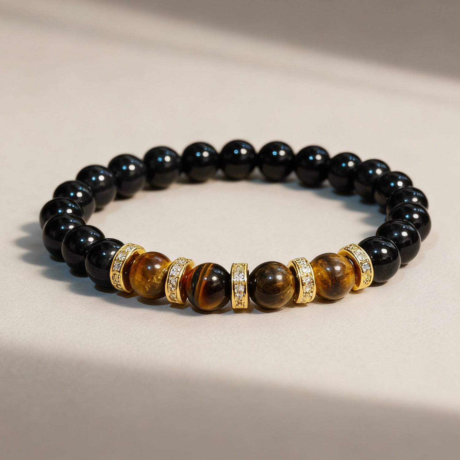 A Structured Guard Bracelet of Obsidian & Tiger Eye for Courage