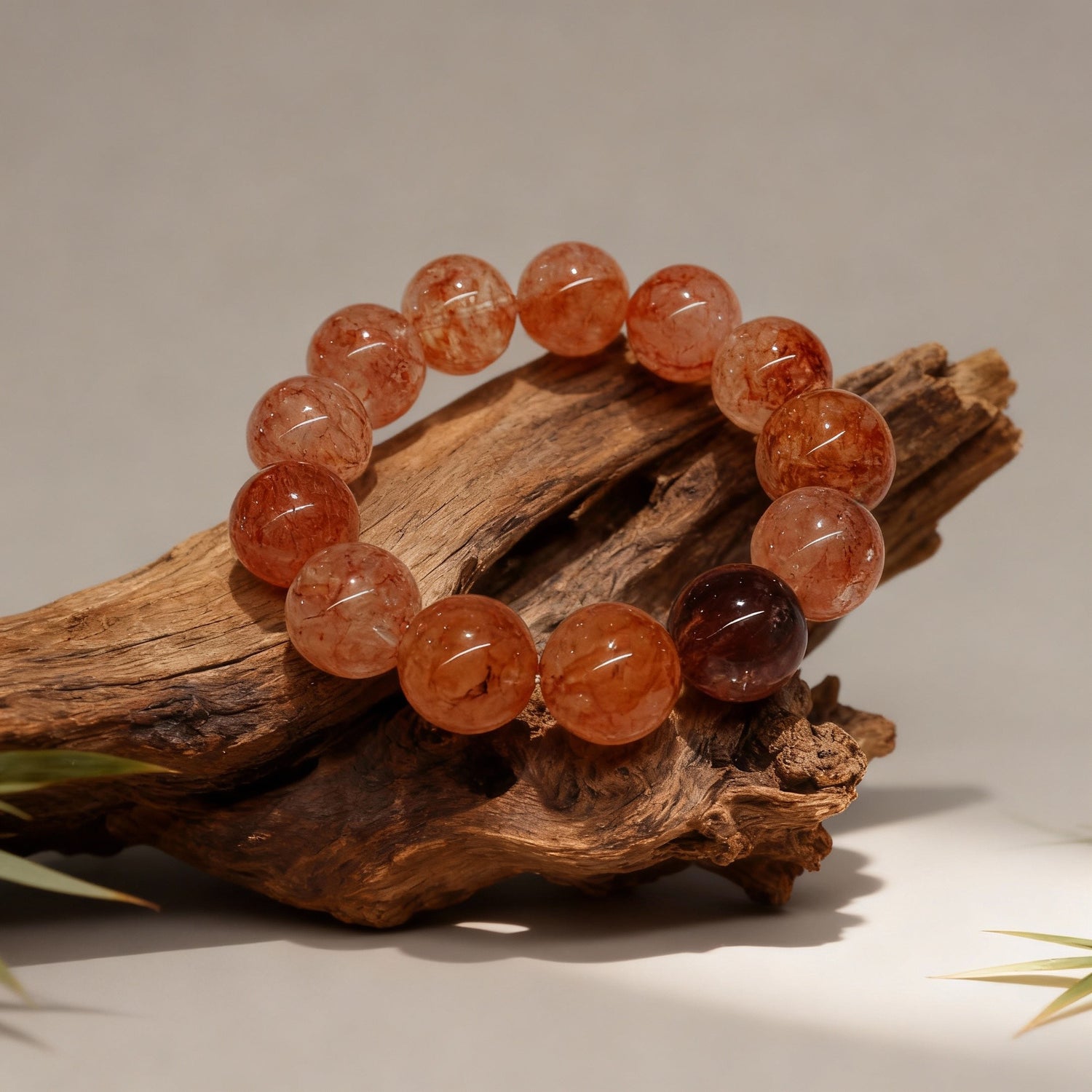 The Sun-Kissed Core: Large-Bead Red Phantom Quartz Bracelet