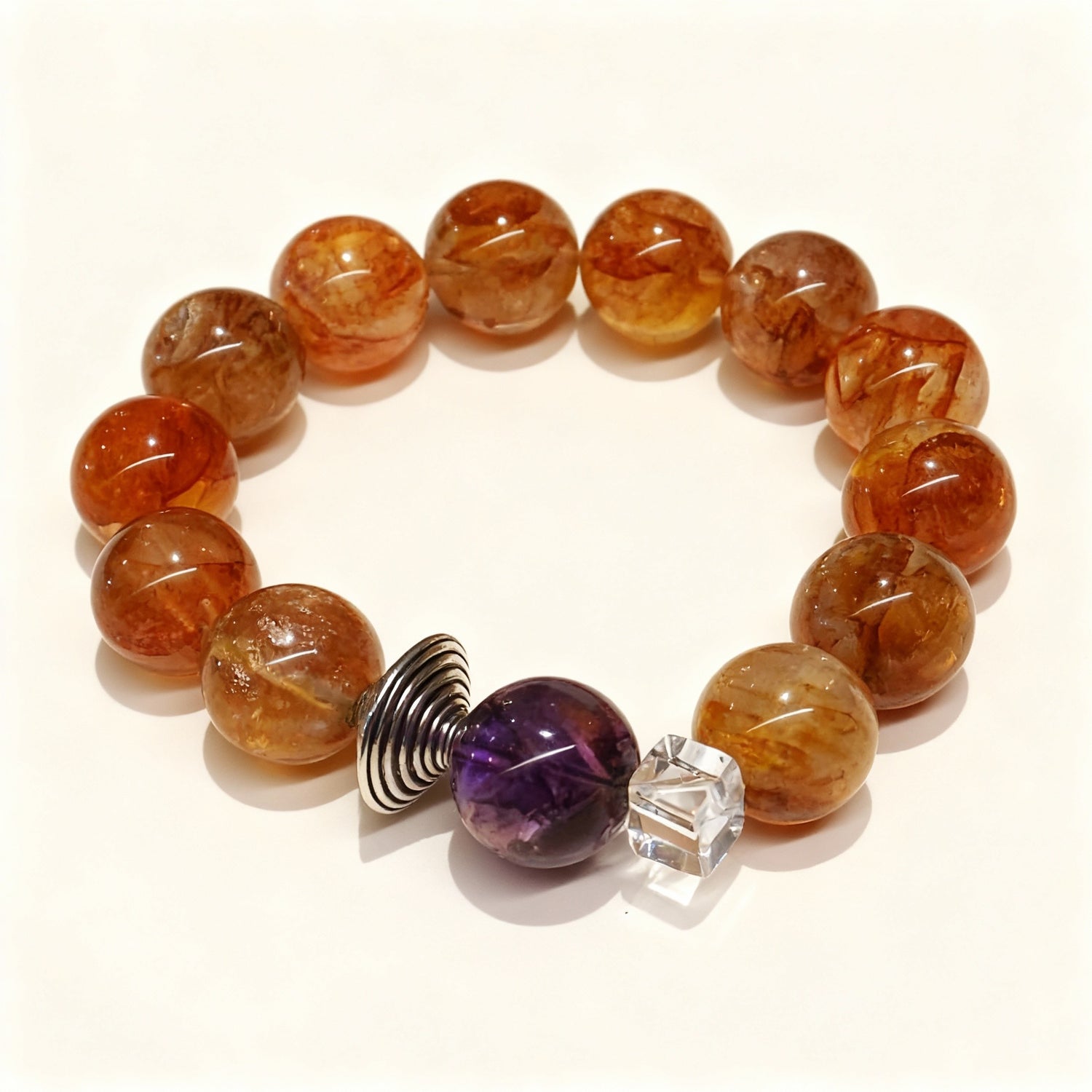 From Warmth to Wisdom: Red Phantom Quartz & Amethyst Bracelet