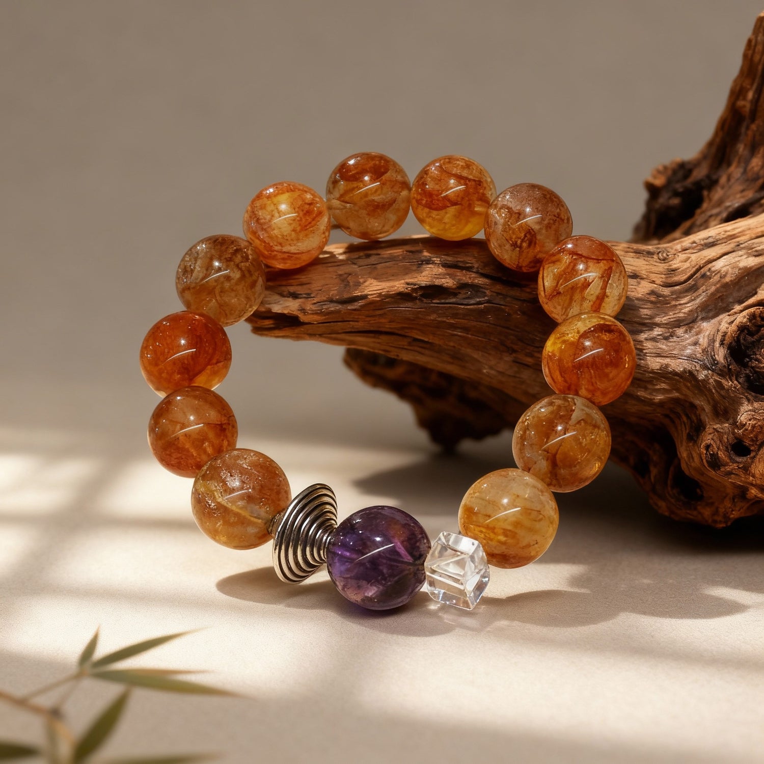 From Warmth to Wisdom: Red Phantom Quartz & Amethyst Bracelet
