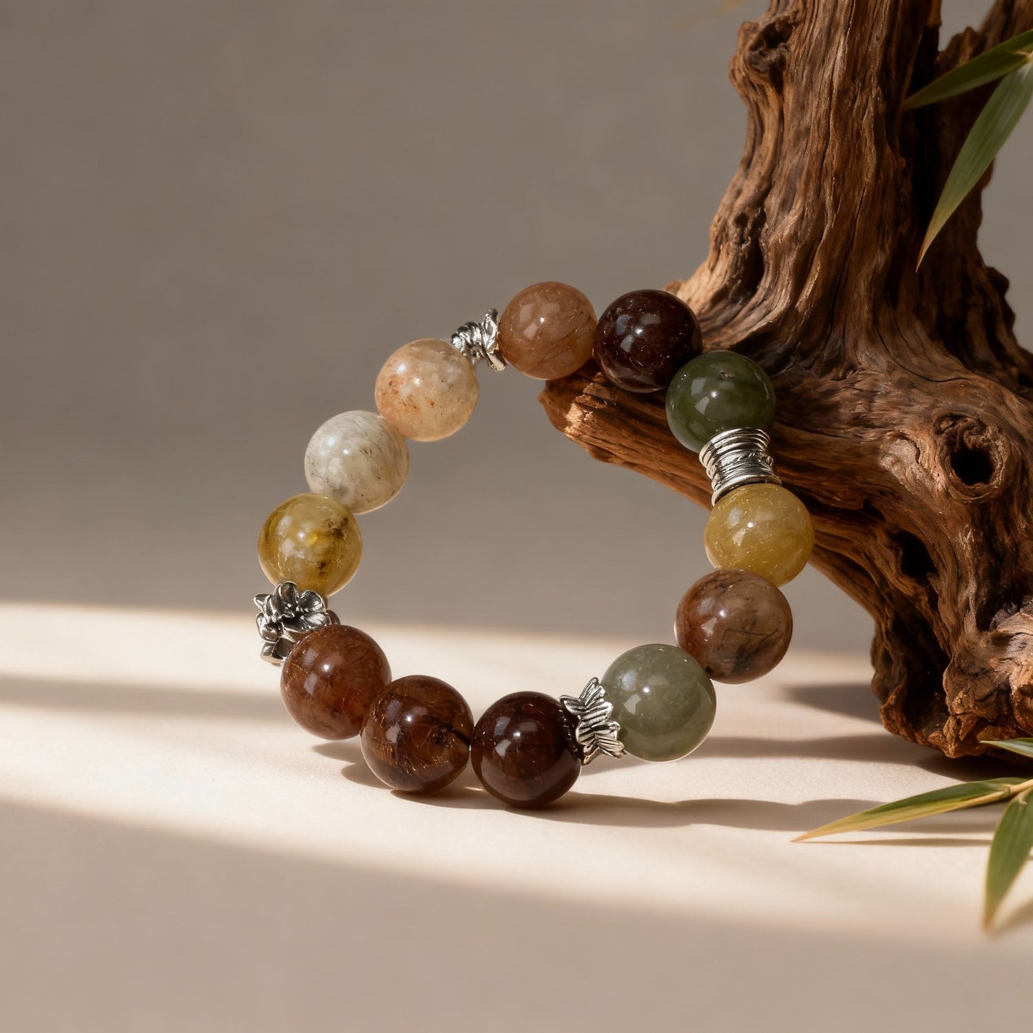 The Woven Cosmos Bracelet: Five-Element Harmony in Rutilated Quartz