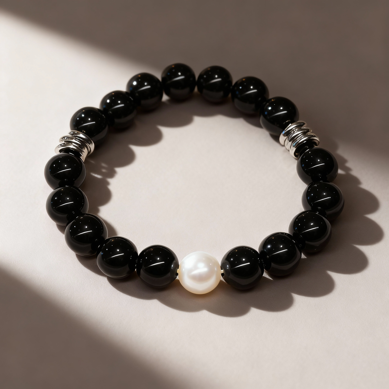 Obsidian & Pearl Elegant Amulet Bracelet: Deep Guarding, Soft Luster